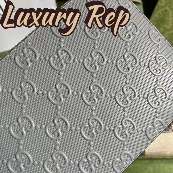 Replica Gucci Unisex GG Embossed Medium Messenger Bag Grey Leather 6