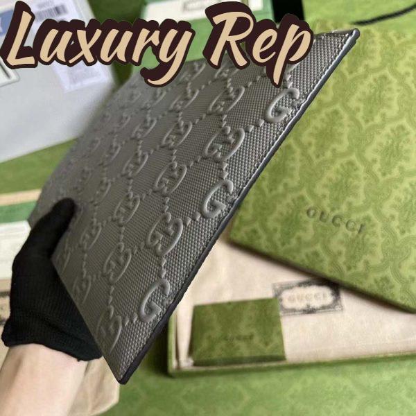 Replica Gucci Unisex GG Embossed Medium Messenger Bag Grey Leather 7