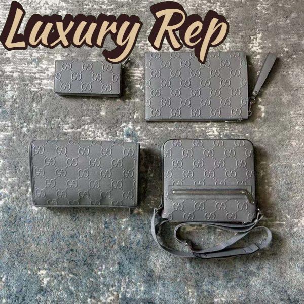 Replica Gucci Unisex GG Embossed Medium Messenger Bag Grey Leather 9