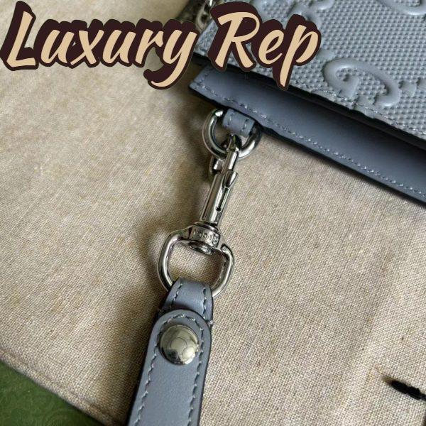 Replica Gucci Unisex GG Embossed Medium Messenger Bag Grey Leather 12