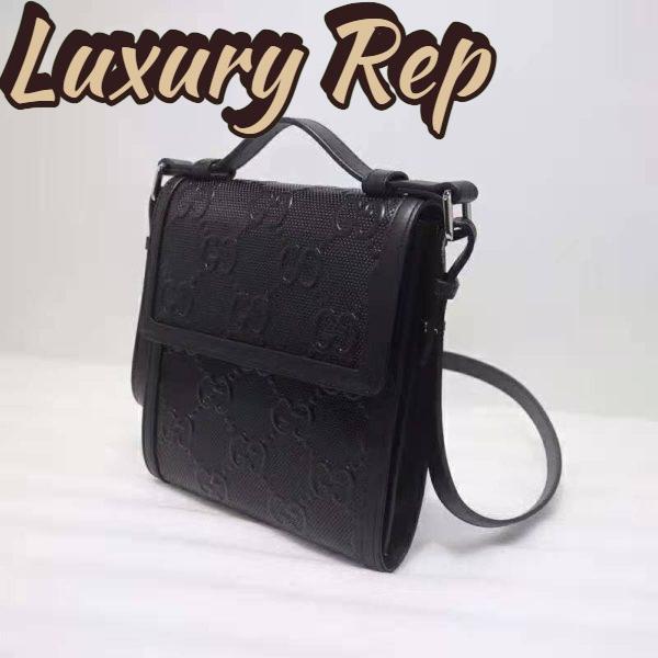 Replica Gucci Unisex GG Embossed Messenger Bag Black GG Embossed Leather 4