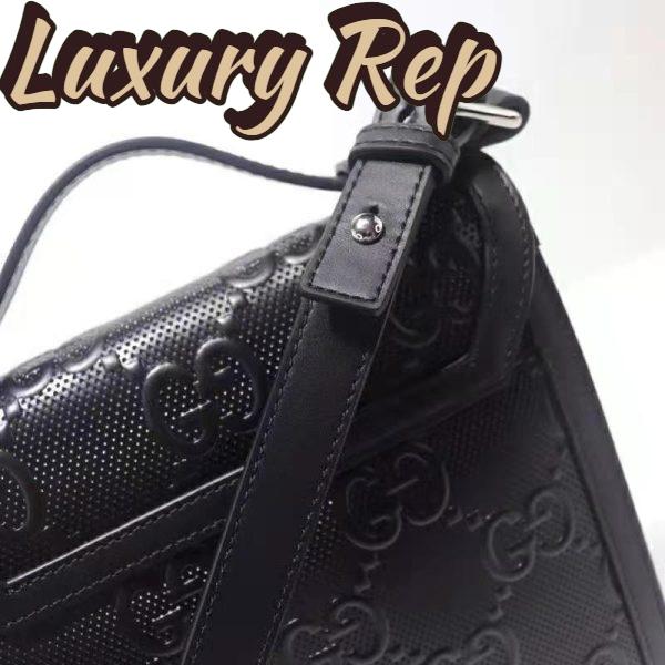 Replica Gucci Unisex GG Embossed Messenger Bag Black GG Embossed Leather 8
