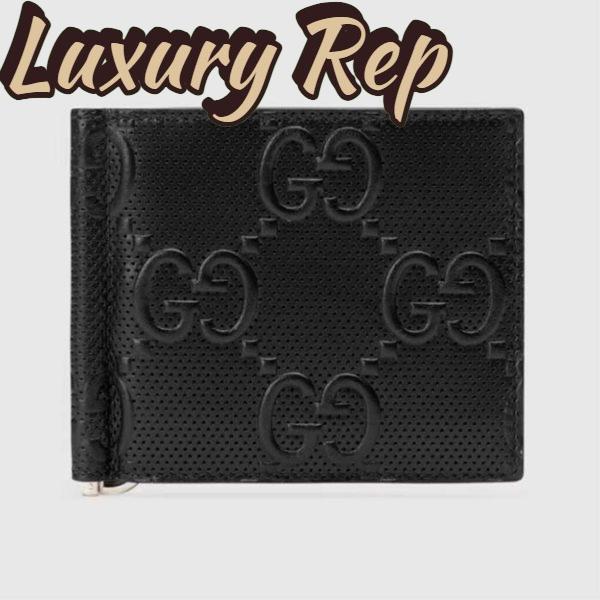 Replica Gucci Unisex GG Embossed Money Clip Embossed Black Leather Viscose Lining 2
