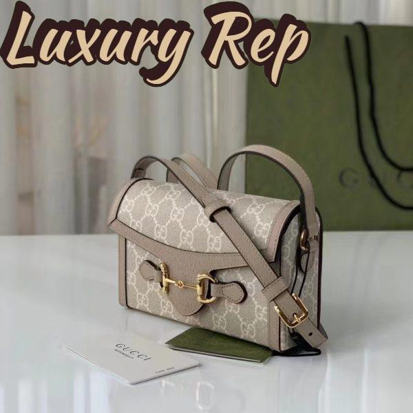 Replica Gucci Unisex GG Horsebit 1955 Mini Bag Beige White GG Supreme Canvas 5