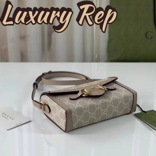 Replica Gucci Unisex GG Horsebit 1955 Mini Bag Beige White GG Supreme Canvas 8