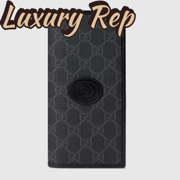 Replica Gucci Unisex GG Long Wallet Interlocking G Black GG Supreme Canvas