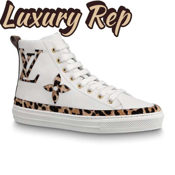 Replica Louis Vuitton LV Unisex Stellar Sneaker Boot in Soft White Calfskin Leather with Giant LV Monogram Flowers 2