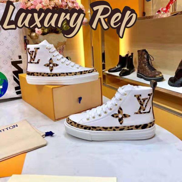 Replica Louis Vuitton LV Unisex Stellar Sneaker Boot in Soft White Calfskin Leather with Giant LV Monogram Flowers 4
