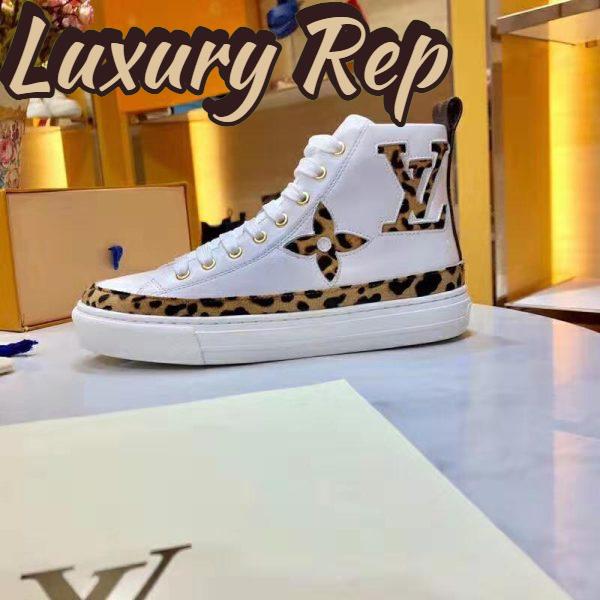 Replica Louis Vuitton LV Unisex Stellar Sneaker Boot in Soft White Calfskin Leather with Giant LV Monogram Flowers 6