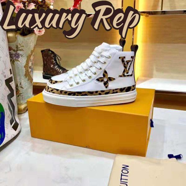 Replica Louis Vuitton LV Unisex Stellar Sneaker Boot in Soft White Calfskin Leather with Giant LV Monogram Flowers 7
