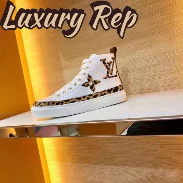 Replica Louis Vuitton LV Unisex Stellar Sneaker Boot in Soft White Calfskin Leather with Giant LV Monogram Flowers 8