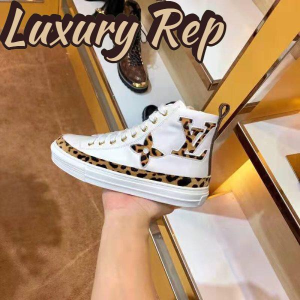 Replica Louis Vuitton LV Unisex Stellar Sneaker Boot in Soft White Calfskin Leather with Giant LV Monogram Flowers 9