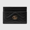 Replica Gucci Unisex GG Marmont Card Case Black Matelassé Chevron Leather Double G