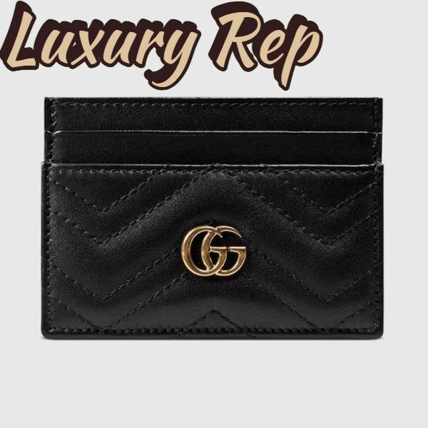 Replica Gucci Unisex GG Marmont Card Case Black Matelassé Chevron Leather Double G