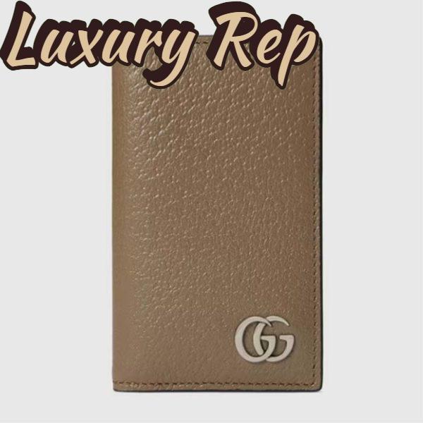Replica Gucci Unisex GG Marmont Card Case Wallet Double G Taupe Leather 2