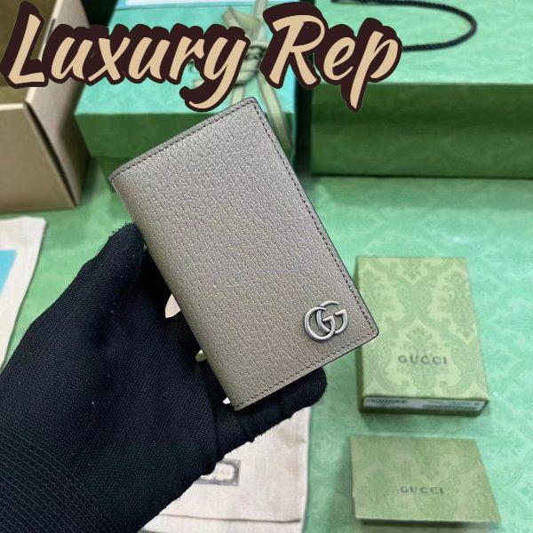 Replica Gucci Unisex GG Marmont Card Case Wallet Double G Taupe Leather 3