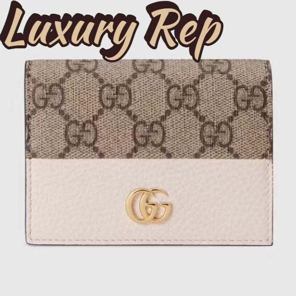 Replica Gucci Unisex GG Marmont Card Case Wallet White Double G Beige Ebony Supreme Canvas