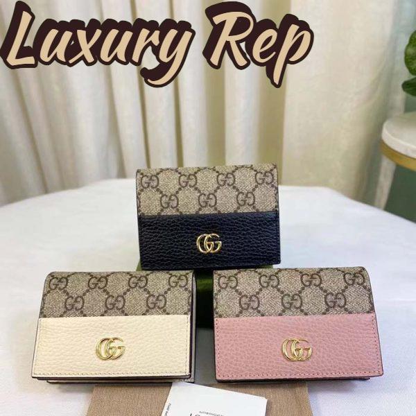 Replica Gucci Unisex GG Marmont Card Case Wallet White Double G Beige Ebony Supreme Canvas 12