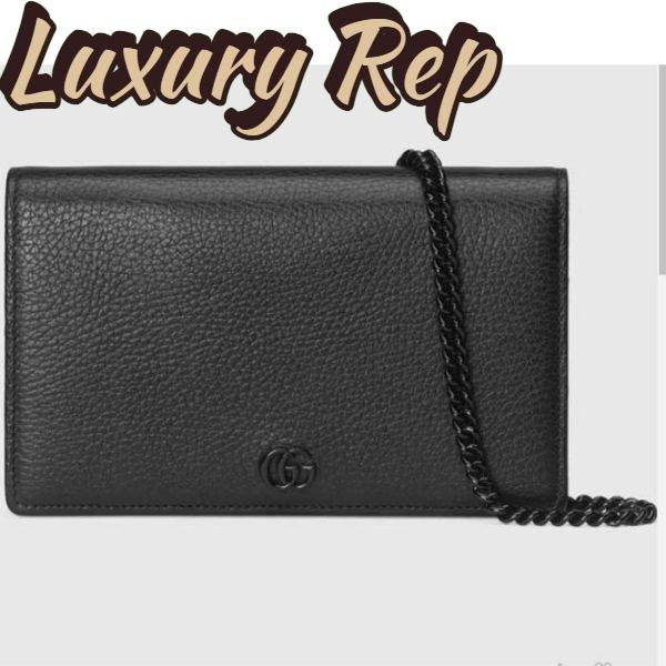 Replica Gucci Unisex GG Marmont Chain Wallet Black Leather Double G