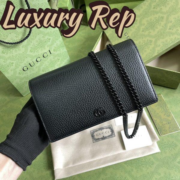 Replica Gucci Unisex GG Marmont Chain Wallet Black Leather Double G 3