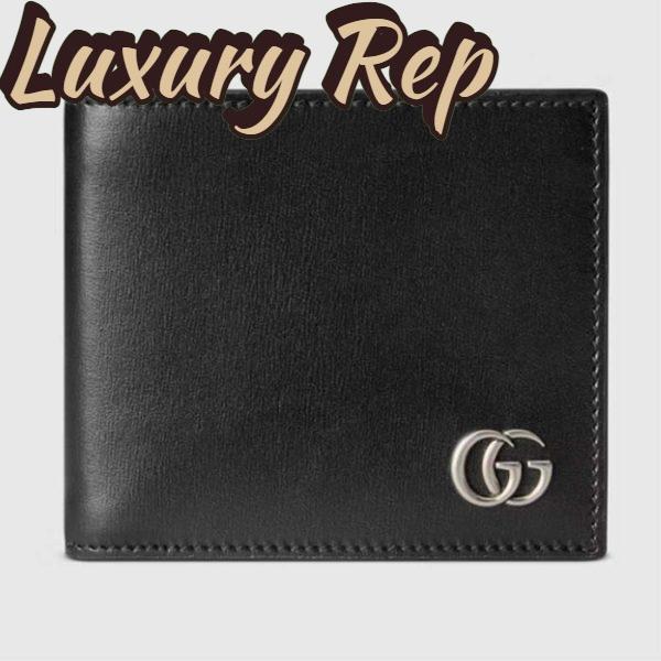 Replica Gucci Unisex GG Marmont Leather Bi-Fold Wallet Black Smooth Leather Double G 2