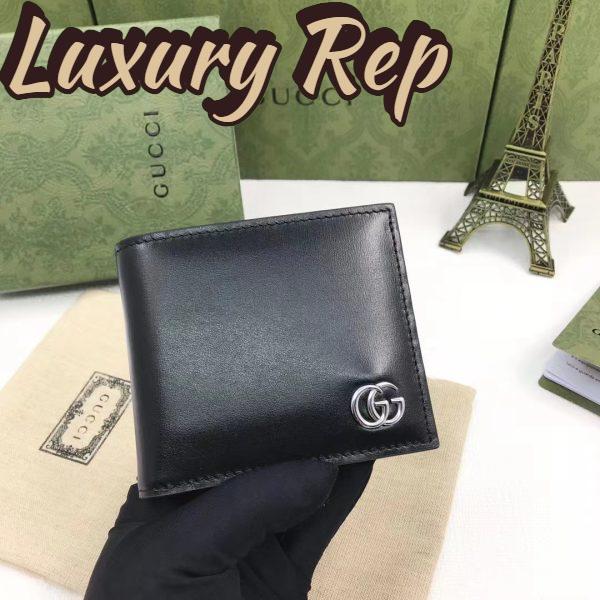 Replica Gucci Unisex GG Marmont Leather Bi-Fold Wallet Black Smooth Leather Double G 5