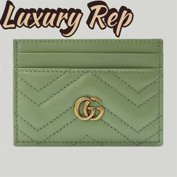 Replica Gucci Unisex GG Marmont Matelassé Card Case Sage Green Chevron Leather 2