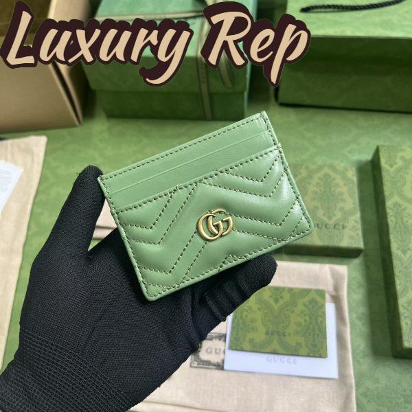 Replica Gucci Unisex GG Marmont Matelassé Card Case Sage Green Chevron Leather 3