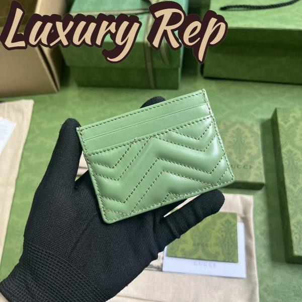 Replica Gucci Unisex GG Marmont Matelassé Card Case Sage Green Chevron Leather 4