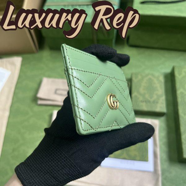 Replica Gucci Unisex GG Marmont Matelassé Card Case Sage Green Chevron Leather 5