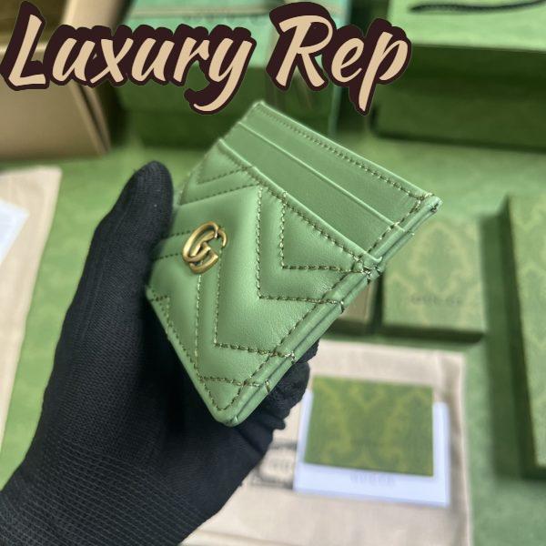 Replica Gucci Unisex GG Marmont Matelassé Card Case Sage Green Chevron Leather 6