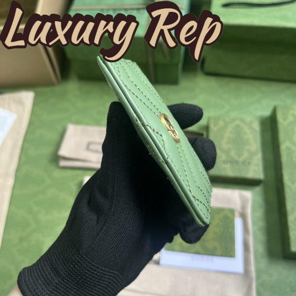 Replica Gucci Unisex GG Marmont Matelassé Card Case Sage Green Chevron Leather 7