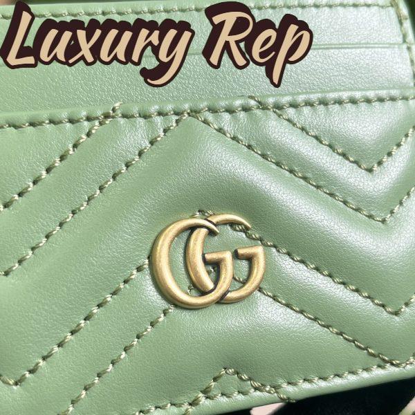 Replica Gucci Unisex GG Marmont Matelassé Card Case Sage Green Chevron Leather 10