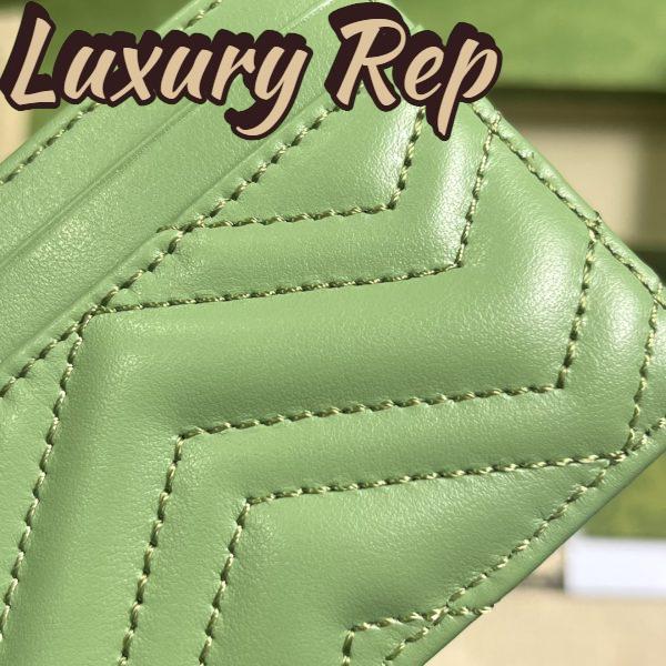Replica Gucci Unisex GG Marmont Matelassé Card Case Sage Green Chevron Leather 11