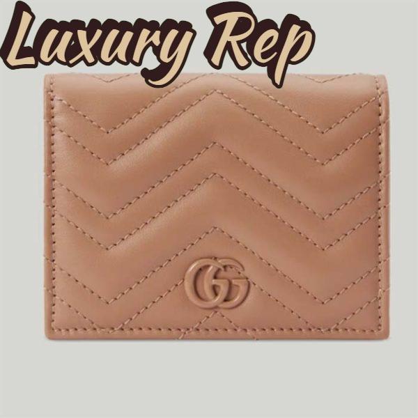 Replica Gucci Unisex GG Marmont Matelassé Card Case Wallet Rose Beige Chevron Leather