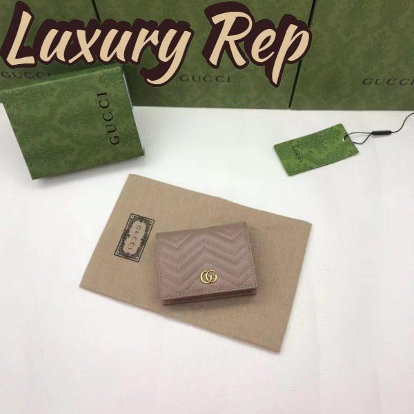 Replica Gucci Unisex GG Marmont Matelassé Card Case Wallet Rose Beige Chevron Leather 3