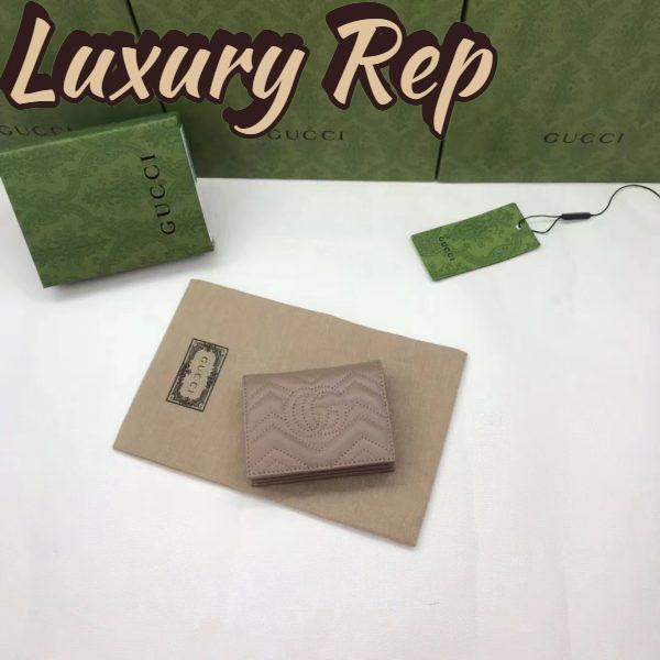 Replica Gucci Unisex GG Marmont Matelassé Card Case Wallet Rose Beige Chevron Leather 4