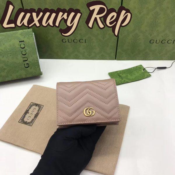 Replica Gucci Unisex GG Marmont Matelassé Card Case Wallet Rose Beige Chevron Leather 7