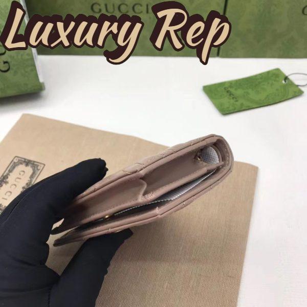 Replica Gucci Unisex GG Marmont Matelassé Card Case Wallet Rose Beige Chevron Leather 8