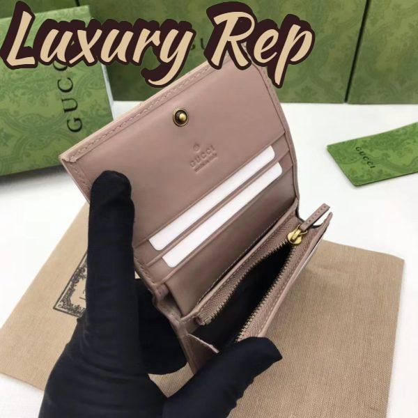 Replica Gucci Unisex GG Marmont Matelassé Card Case Wallet Rose Beige Chevron Leather 10