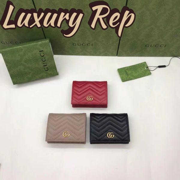 Replica Gucci Unisex GG Marmont Matelassé Card Case Wallet Rose Beige Chevron Leather 11