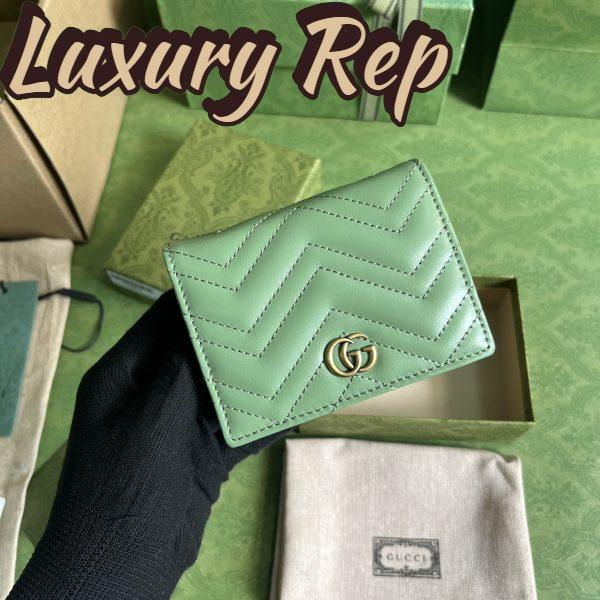Replica Gucci Unisex GG Marmont Matelassé Card Case Wallet Sage Green Chevron Leather 3