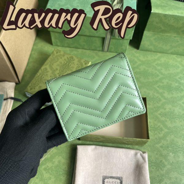 Replica Gucci Unisex GG Marmont Matelassé Card Case Wallet Sage Green Chevron Leather 4