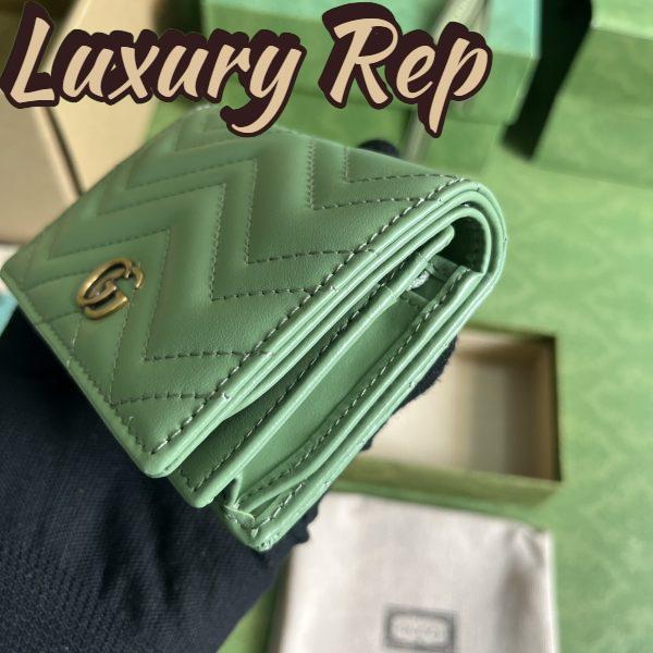 Replica Gucci Unisex GG Marmont Matelassé Card Case Wallet Sage Green Chevron Leather 5