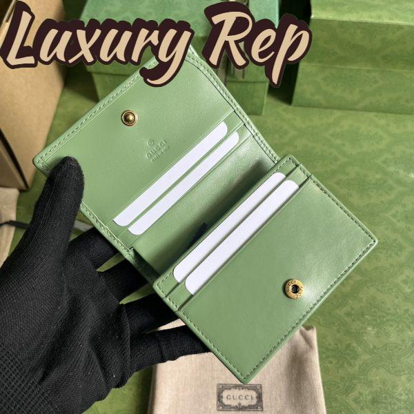 Replica Gucci Unisex GG Marmont Matelassé Card Case Wallet Sage Green Chevron Leather 6