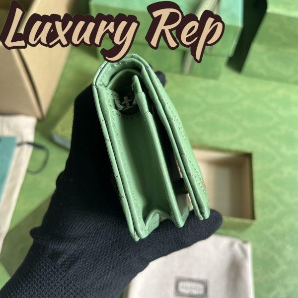 Replica Gucci Unisex GG Marmont Matelassé Card Case Wallet Sage Green Chevron Leather 8