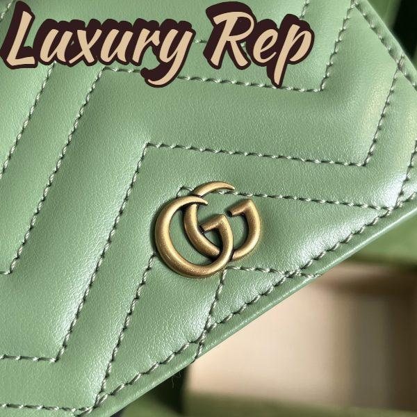 Replica Gucci Unisex GG Marmont Matelassé Card Case Wallet Sage Green Chevron Leather 10
