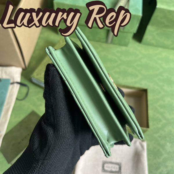 Replica Gucci Unisex GG Marmont Matelassé Card Case Wallet Sage Green Chevron Leather 11