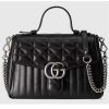 Replica Gucci Unisex GG Marmont Small Top Handle Bag Black Matelassé Leather Double G