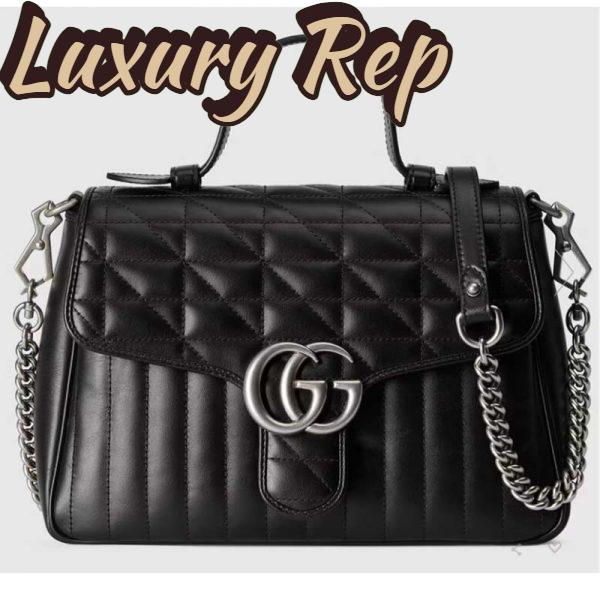 Replica Gucci Unisex GG Marmont Small Top Handle Bag Black Matelassé Leather Double G